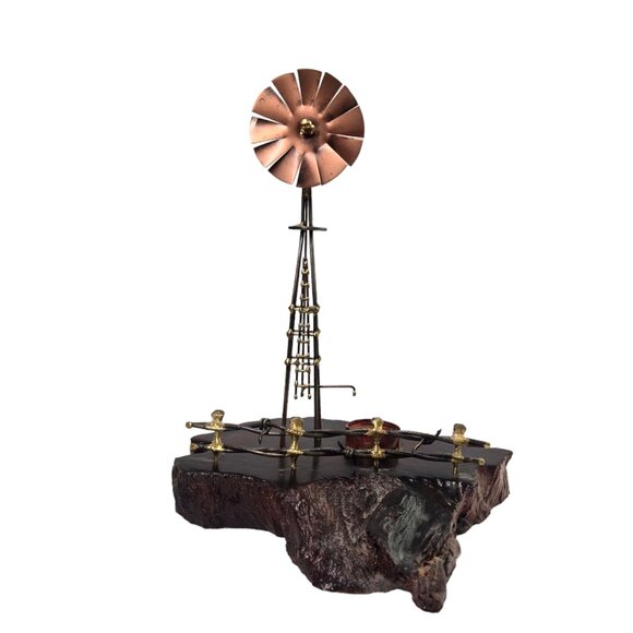 Windmill and Barbed Wire Sculpture Metal Art OOAK Country Farm Decor